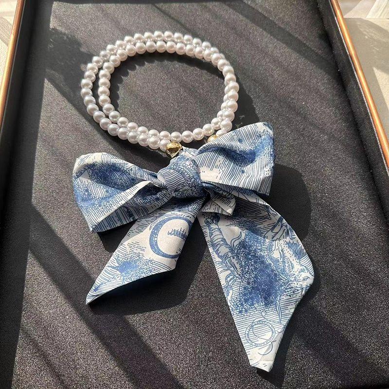 Trend Accessories | Claris Fashion Print And Pearl Hair Elastic With Bow Trend Accessories Trend Accessories